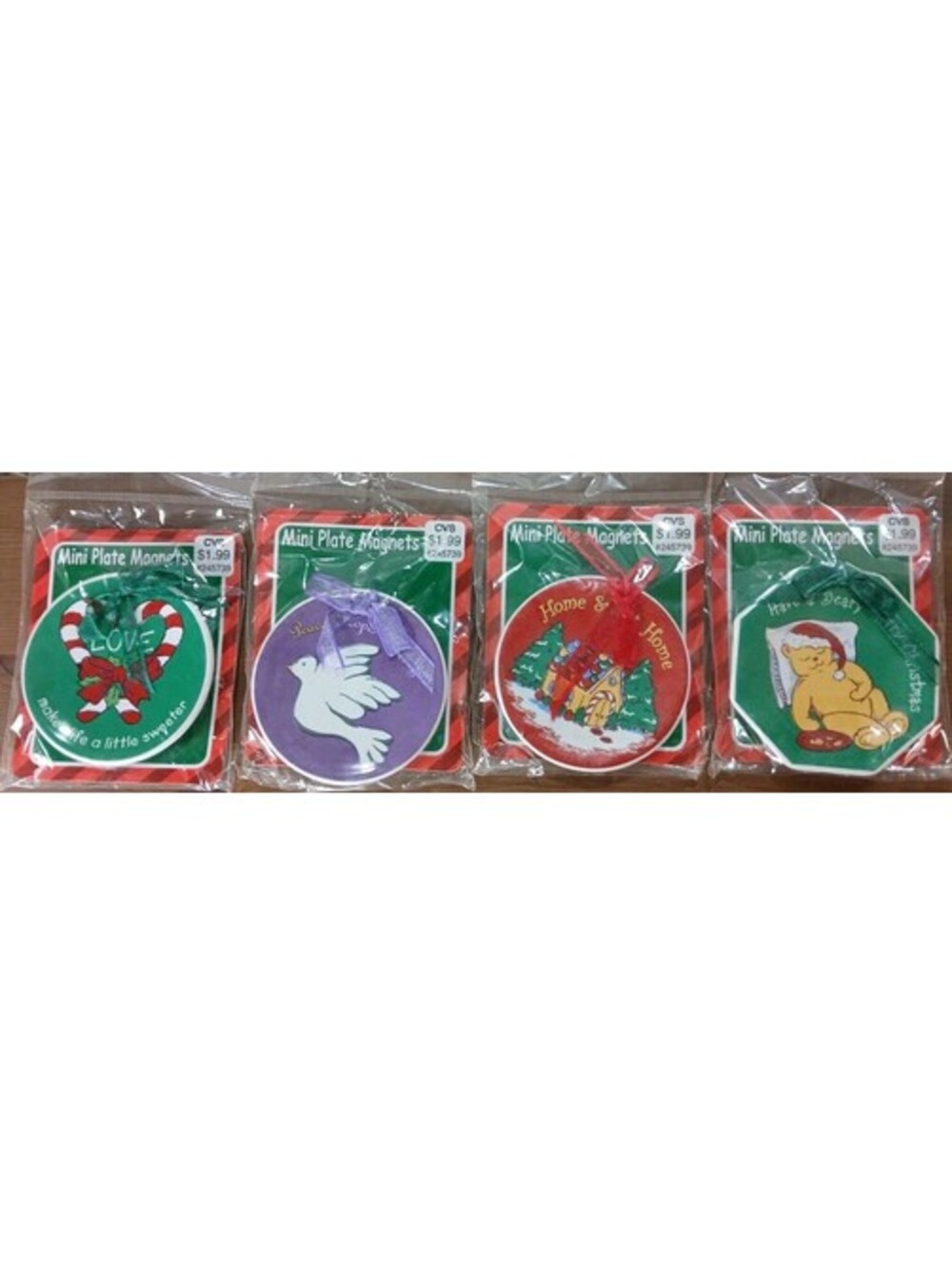 4 - 3.5" - Mini Plate Magnet - Candy Cane Sleeping Bear Dove Gingerbread NEW VTG